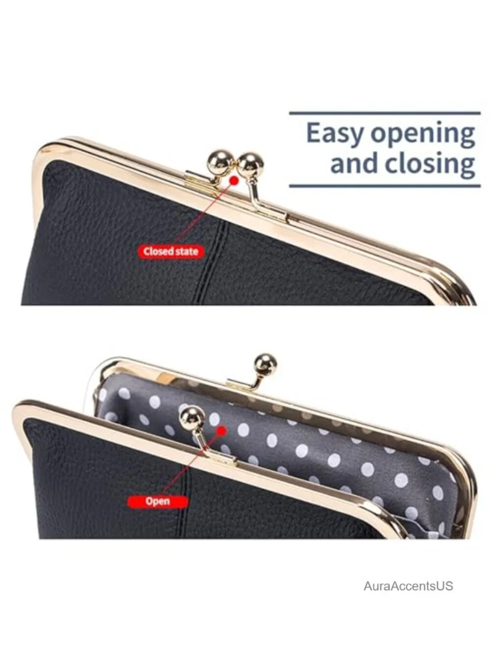 Vintage Kiss Lock Genuine Leather Wallet RFID Multi Card Slots Travel Clutch